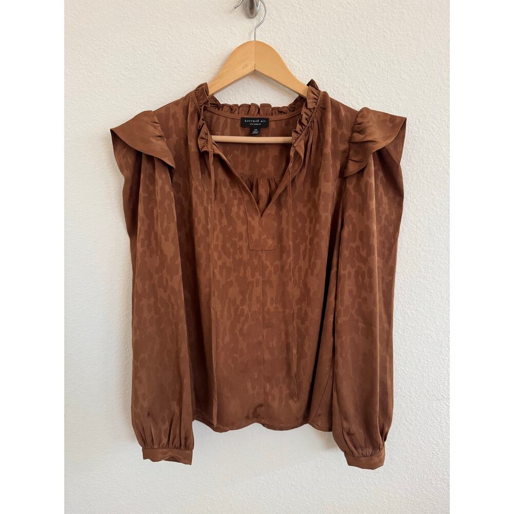Boutique Brand Copper Long Sleeve Womens Top Size XS Cheetah Ruffles silky